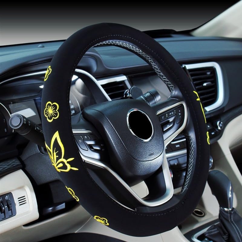 Mayco Bell Automotive Women Embroidery Cute Car Steering Wheel Cover (Yellow Butterfly New) - Image 3